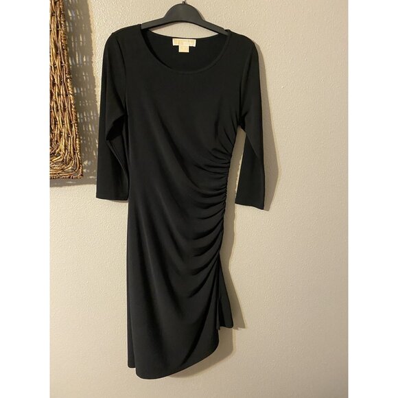 Michael Kors Dress Black 6 Stretch 3/4 Long Sleeve Side Zip Ruched Side Zipper - Picture 4 of 6